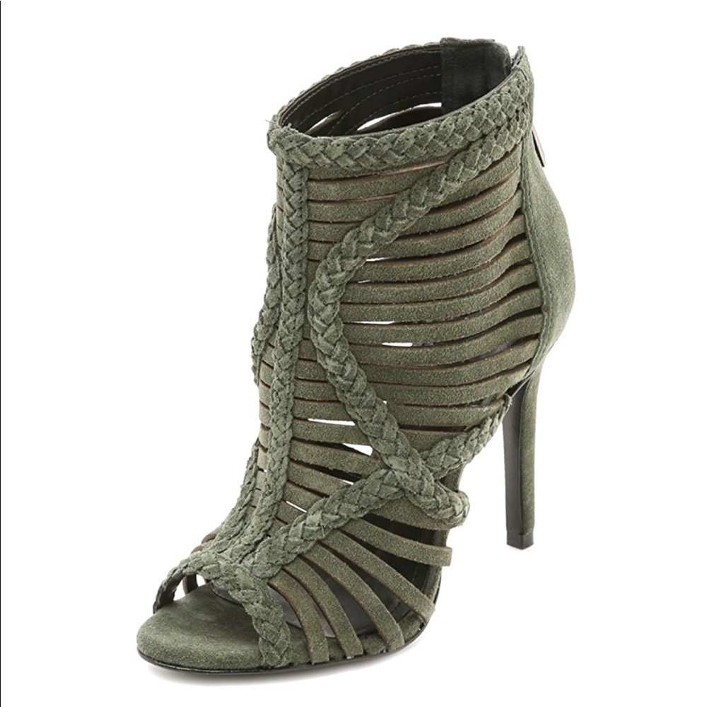 Schutz Yoko Green Suede Gladiator Braided Open Toe Booties 6